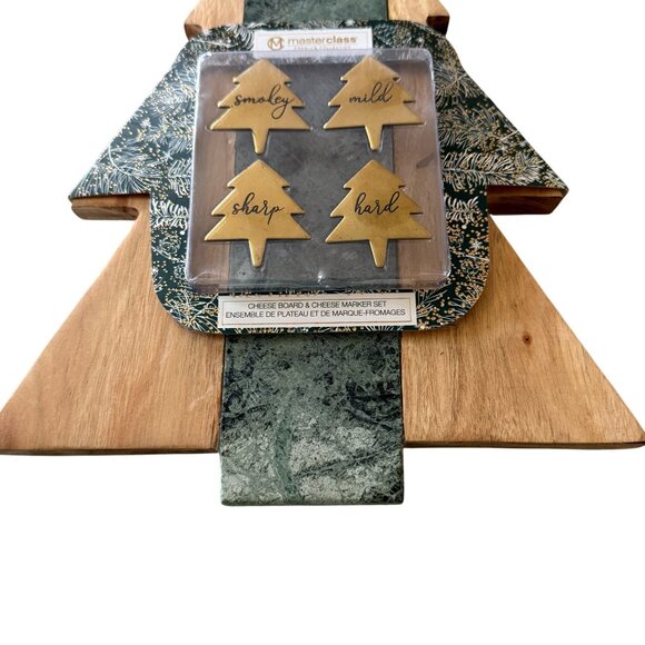 Masterclass Premium Cheese Board Marker Set Christmas Tree Design Wood Marble - Picture 4 of 11